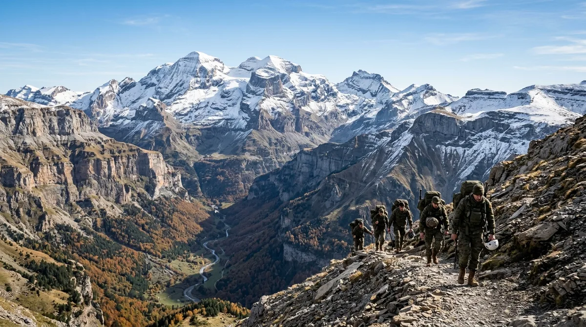 Cumbres del Pirineo Aragonés (Monte Perdido y Ordesa), entorno de instrucción de la Compañía de Esquiadores Escaladores y el Regimiento de Cazadores de Montaña Galicia 64